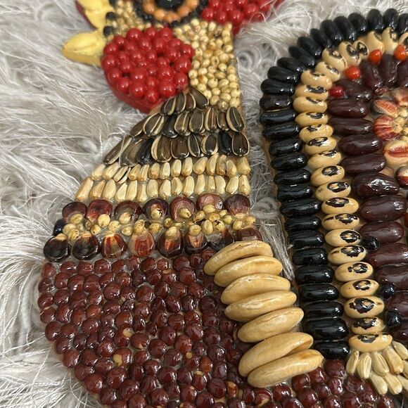 Vintage Mosaic Folk Art Handmade Rooster Seed Bean Wood Cutout Wall Decor - Picture 5 of 17